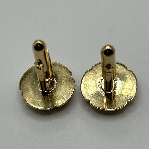 Tiger Eye Cuff Links Brown Gold Tone Round Unsigned - Picture 6 of 9